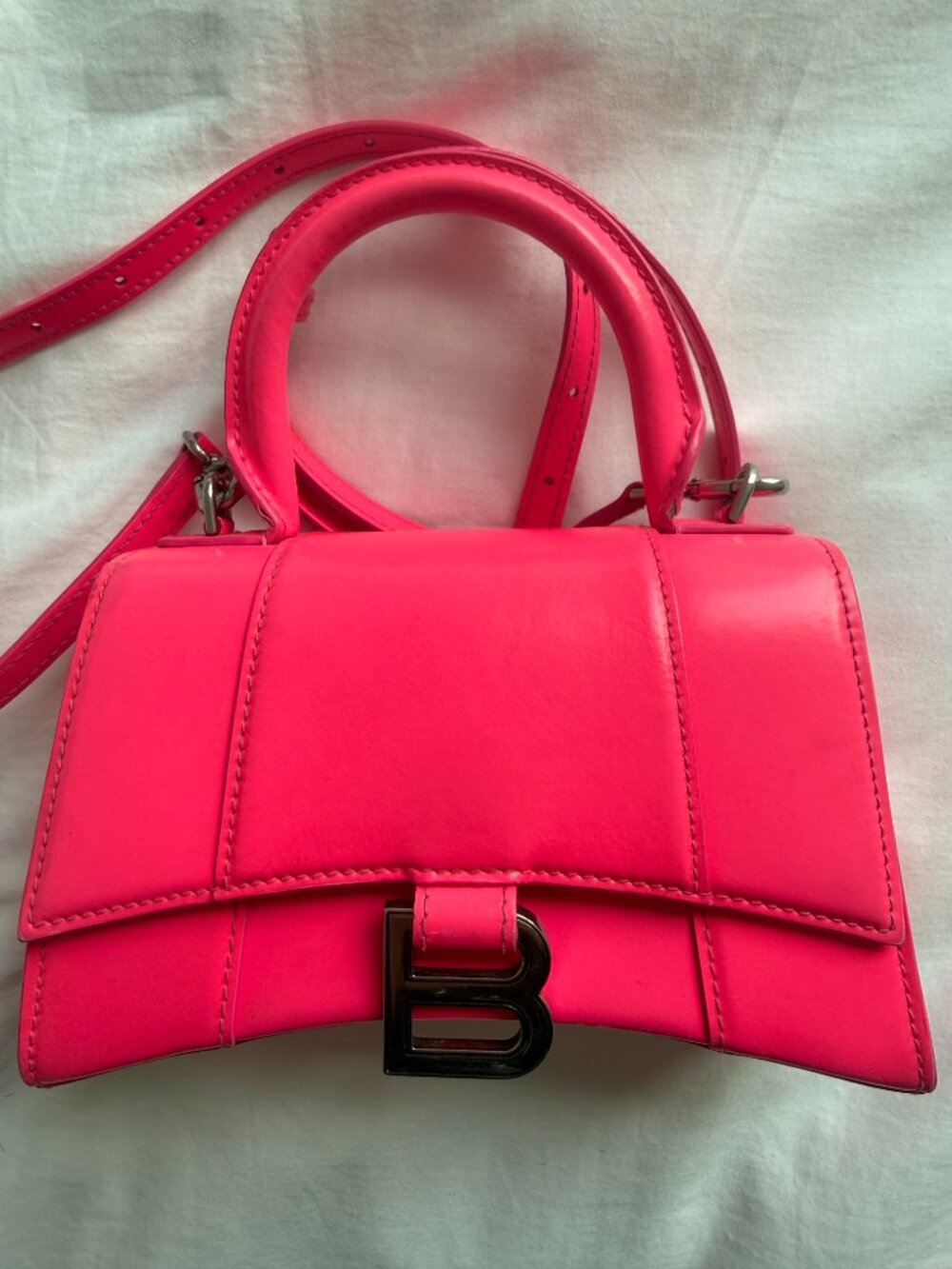 Balenciaga Mini Hourglass Top Handle Bag Hot Pink Smooth Leather Silver Hardware - Picture 5 of 7